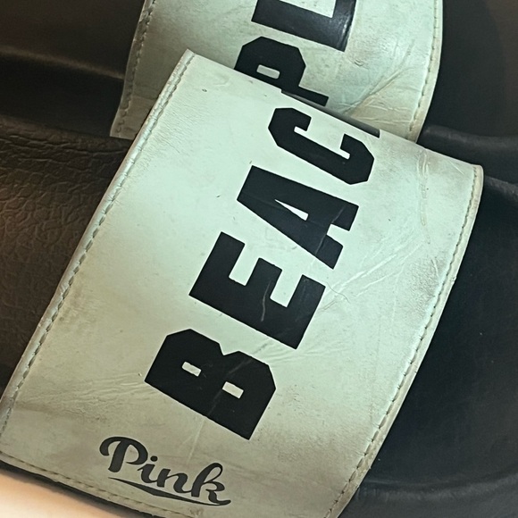 VICTORIA'S SECRET PINK "Beach Please" Single Strap Slides Sz M 7-8 Green & Black - Picture 5 of 7
